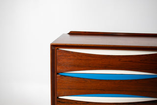 Arne Vodder Rosewood Credenza with Blue & White Drawers, Denmark, 1960