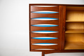 Arne Vodder Rosewood Credenza with Blue & White Drawers, Denmark, 1960