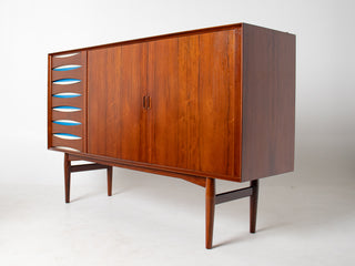 Arne Vodder Rosewood Credenza with Blue & White Drawers, Denmark, 1960