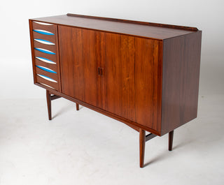 Arne Vodder Rosewood Credenza with Blue & White Drawers, Denmark, 1960