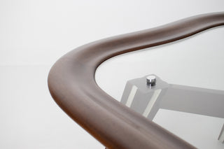 Filippo Chissotti Biomorphic Walnut & Glass Cocktail Table, Italy, c. 1950s–60s