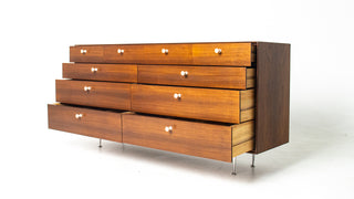 George Nelson Thin Edge 10-Drawer Dresser in Walnut for Herman Miller, Circa 1950s