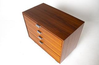 Top view of George Nelson Herman Miller dresser highlighting beautifully refinished walnut grain and original aluminum drawer pulls.