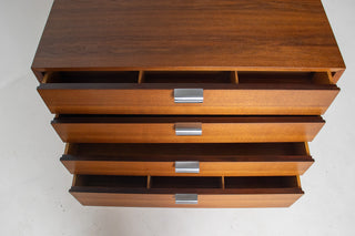 Overhead view of George Nelson Basic Cabinet Series dresser displaying four spacious drawers and restored walnut finish.