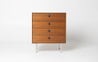 Walnut dresser on aluminium legs and original metal pulls