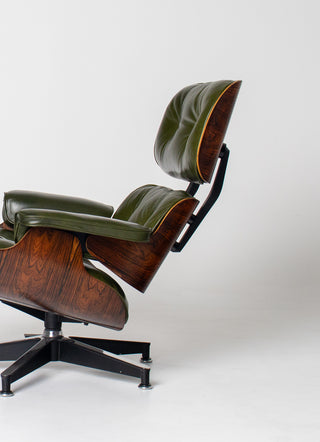 3rd Generation Eames Lounge Chair and Ottoman in Brazilian Rosewood & Green Leather