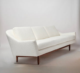 Jens Risom Model 2516 Sculptural Sofa – Vanilla Ice Cream Bouclé with Walnut Base
