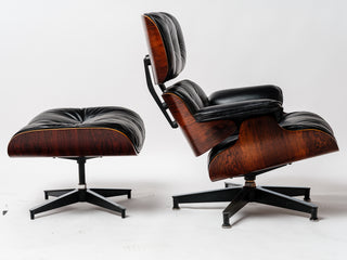 1st Generation Eames Lounge Chair in Rosewood with New Black Leather