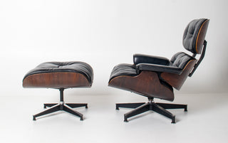 Early 1st Generation Eames Lounge Chair and Ottoman in Rosewood and Black Leather by Herman Miller