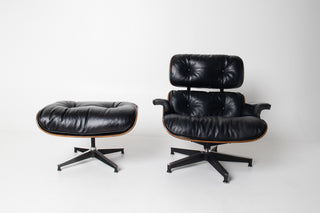 Early 1st Generation Eames Lounge Chair and Ottoman in Rosewood and Black Leather by Herman Miller
