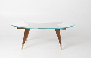 Rare Gio Ponti Round Coffee Table in Walnut and Brass