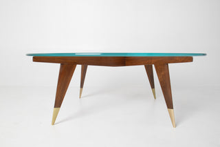 Rare Gio Ponti Round Coffee Table in Walnut and Brass