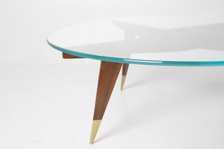 Rare Gio Ponti Round Coffee Table in Walnut and Brass