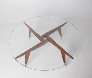 Rare Gio Ponti Round Coffee Table in Walnut and Brass
