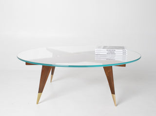 Rare Gio Ponti Round Coffee Table in Walnut and Brass