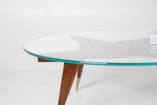 Rare Gio Ponti Round Coffee Table in Walnut and Brass