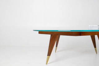 Rare Gio Ponti Round Coffee Table in Walnut and Brass