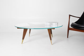 Rare Gio Ponti Round Coffee Table in Walnut and Brass
