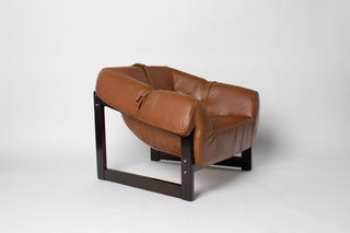 Percival Lafer MP-79 Lounge Chair in tan Leather with Brazilian Hardwood Frame
