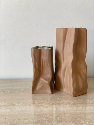 Tapio Wirkkala Large Brown Paper Bag Porcelain Vase by Rosenthal in Germany