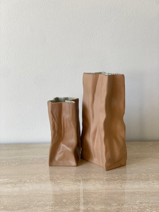 Tapio Wirkkala Large Brown Paper Bag Porcelain Vase by Rosenthal in Germany