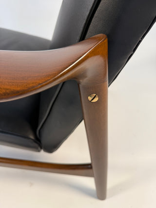 Ib Kofod-Larsen Recliner and Ottoman for Selig in Black Italian Leather