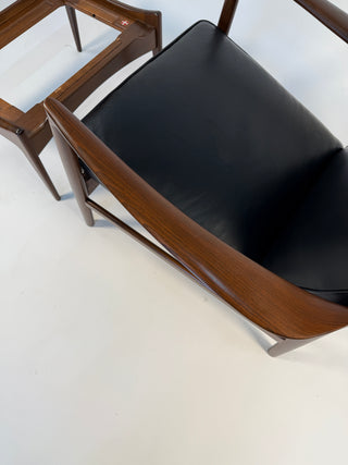 Ib Kofod-Larsen Recliner and Ottoman for Selig in Black Italian Leather