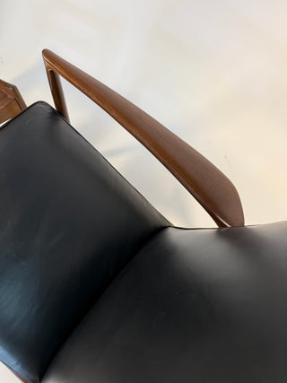 Ib Kofod-Larsen Recliner and Ottoman for Selig in Black Italian Leather