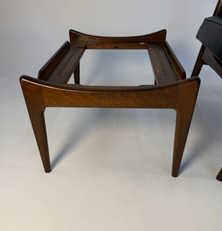 Ib Kofod-Larsen Recliner and Ottoman for Selig in Black Italian Leather