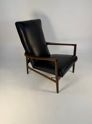 Ib Kofod-Larsen Recliner and Ottoman for Selig in Black Italian Leather