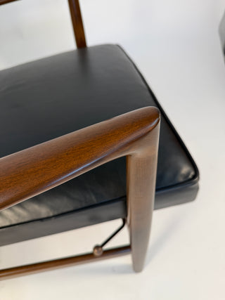 Ib Kofod-Larsen Recliner and Ottoman for Selig in Black Italian Leather