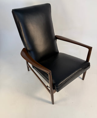 Ib Kofod-Larsen Recliner and Ottoman for Selig in Black Italian Leather