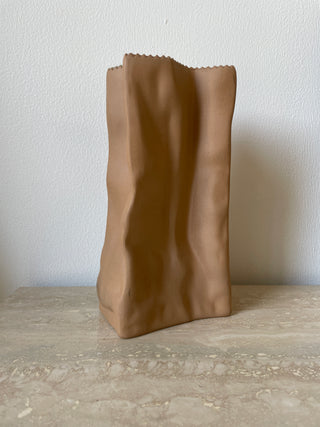Tapio Wirkkala Large Brown Paper Bag Porcelain Vase by Rosenthal in Germany