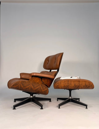 Early 3rd Generation Eames Lounge Chair and Ottoman in Rosewood & Tan Leather