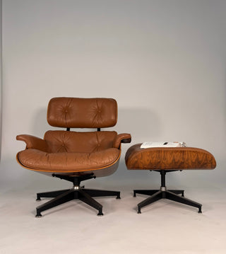 Early 3rd Generation Eames Lounge Chair and Ottoman in Rosewood & Tan Leather