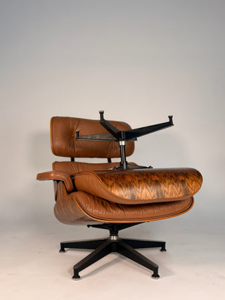 Early 3rd Generation Eames Lounge Chair and Ottoman in Rosewood & Tan Leather