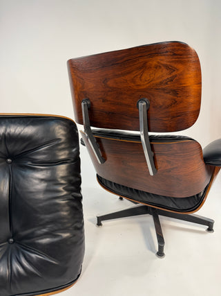 1st Generation Eames Lounge Chair in Rosewood with New Black Leather