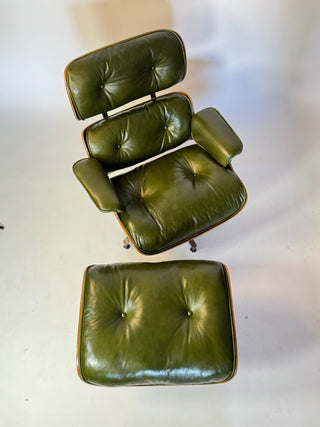 Rare Vintage Eames Lounge Chair & Ottoman 670/671 – 2nd Generation, 1960s | Walnut & Moss Green Leather