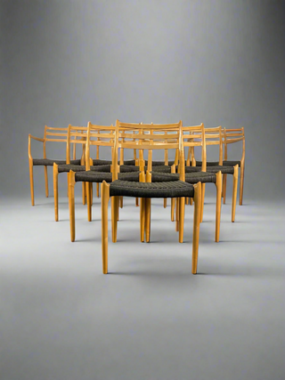 Set of 10 Niels Otto Møller Dining Chairs Model 78 and 62 in Maple & Black Danish Cord
