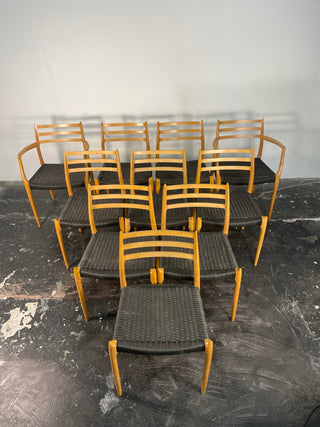 Set of 10 Niels Otto Møller Dining Chairs Model 78 and 62 in Maple & Black Danish Cord