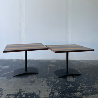 Pair of Milo Baughman Mulit-Wood Striped End Tables for Directional