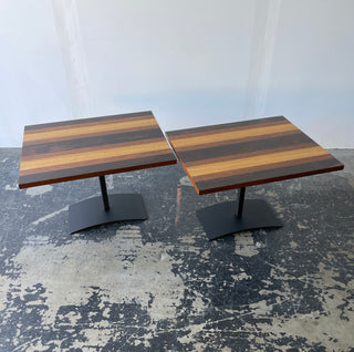 Pair of Milo Baughman Mulit-Wood Striped End Tables for Directional