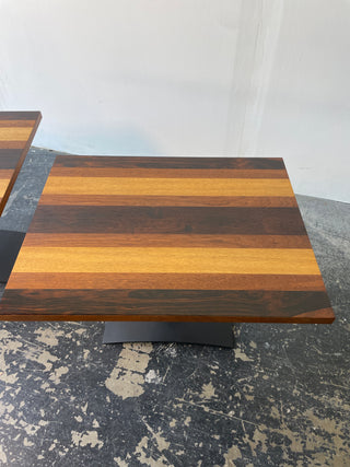 Pair of Milo Baughman Mulit-Wood Striped End Tables for Directional