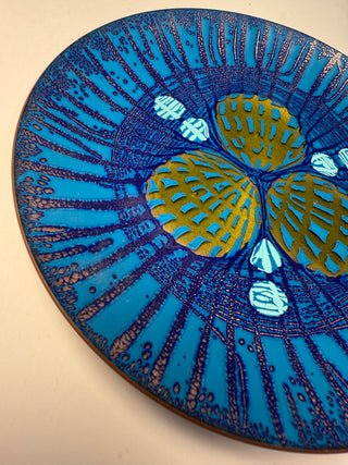 Rare Annemarie Davidson Enamel Catch-All Dish — “Blue Ghostline,” 1960s