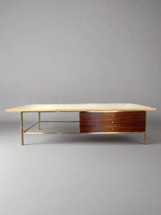 Paul McCobb Brass and Travertine Coffee Table for Irwin Collection