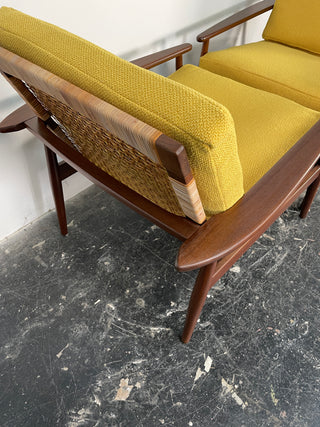 Pair of Hans Olsen Afromosia & Cane Lounge Chairs for Juul Kristensen