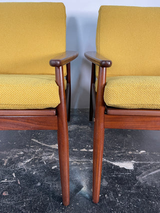 Pair of Hans Olsen Afromosia & Cane Lounge Chairs for Juul Kristensen
