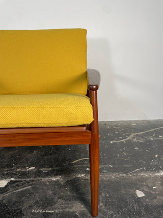 Pair of Hans Olsen Afromosia & Cane Lounge Chairs for Juul Kristensen