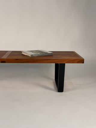 George Nelson Platform Bench in Walnut and Black Lacquered Base – Mid‑Century Modern Design