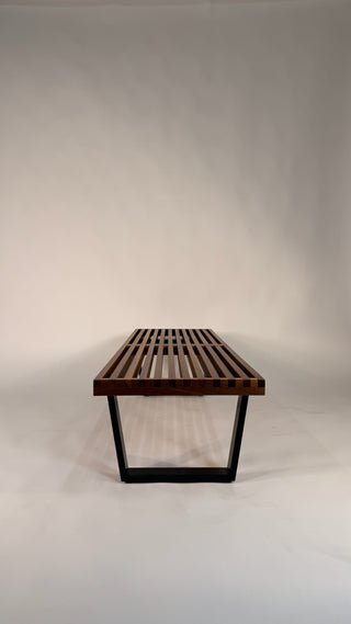 George Nelson Platform Bench in Walnut and Black Lacquered Base – Mid‑Century Modern Design